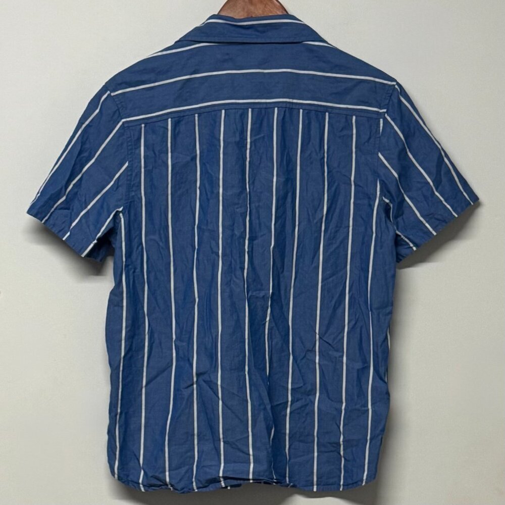 Vince Camuto Blue White Vertical Stripe Short Sleeve Button Down Casual Shirt - Picture 3 of 6